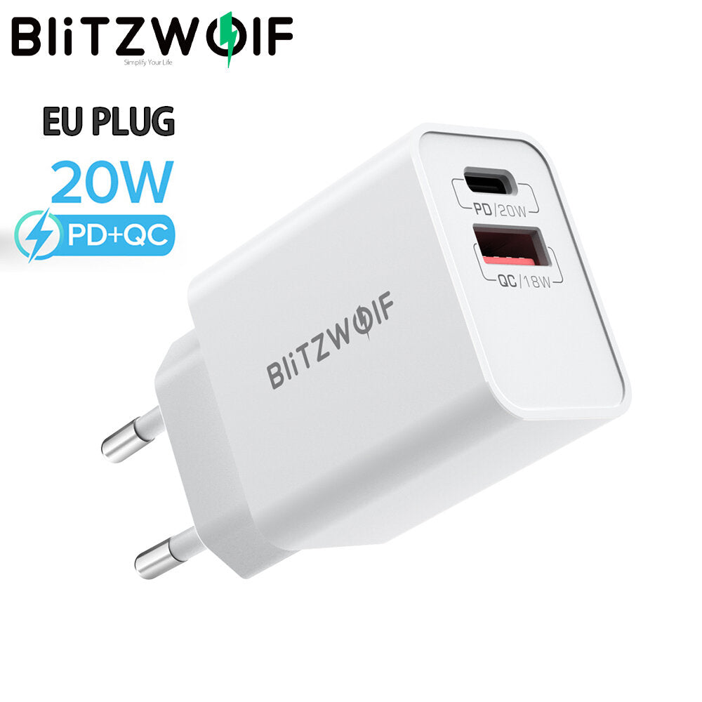 20W Dual-Port PD3.0 QC3.0 Fast Charger EU Plug for iPhone 15 Pro Max, Samsung S23, Xiaomi 13 Pro