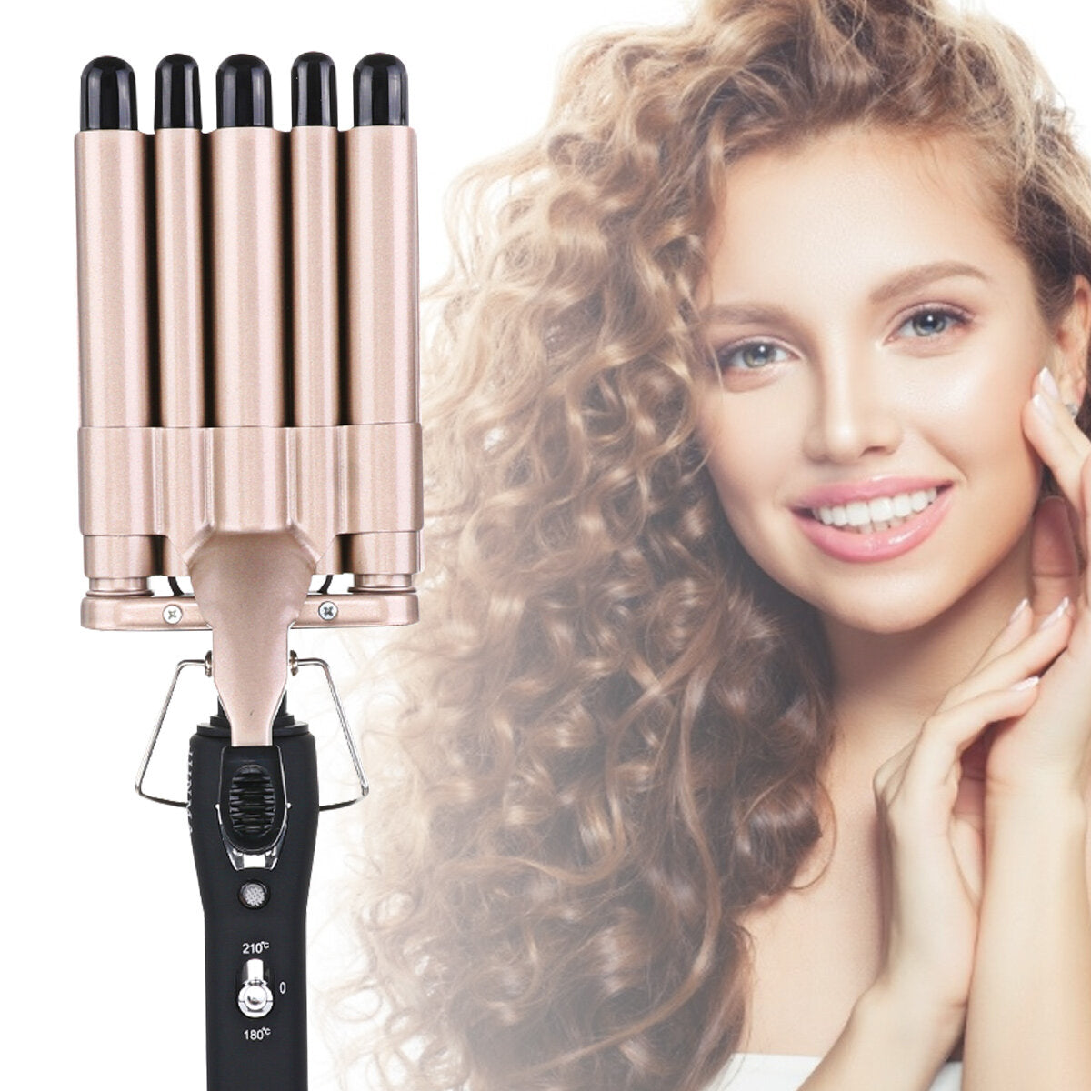 Triple Barrel Curling Iron for Beach Waves - Tourmaline Ceramic, 180 DegreeC/210 DegreeC, 20mm, Wet & Dry Hair Waver