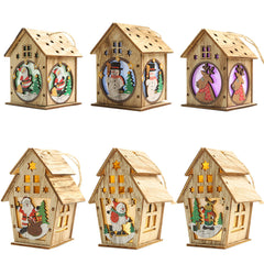 Christmas Lighted Wooden Cabin - Creative Assembly Small House Decoration with Luminous Colors