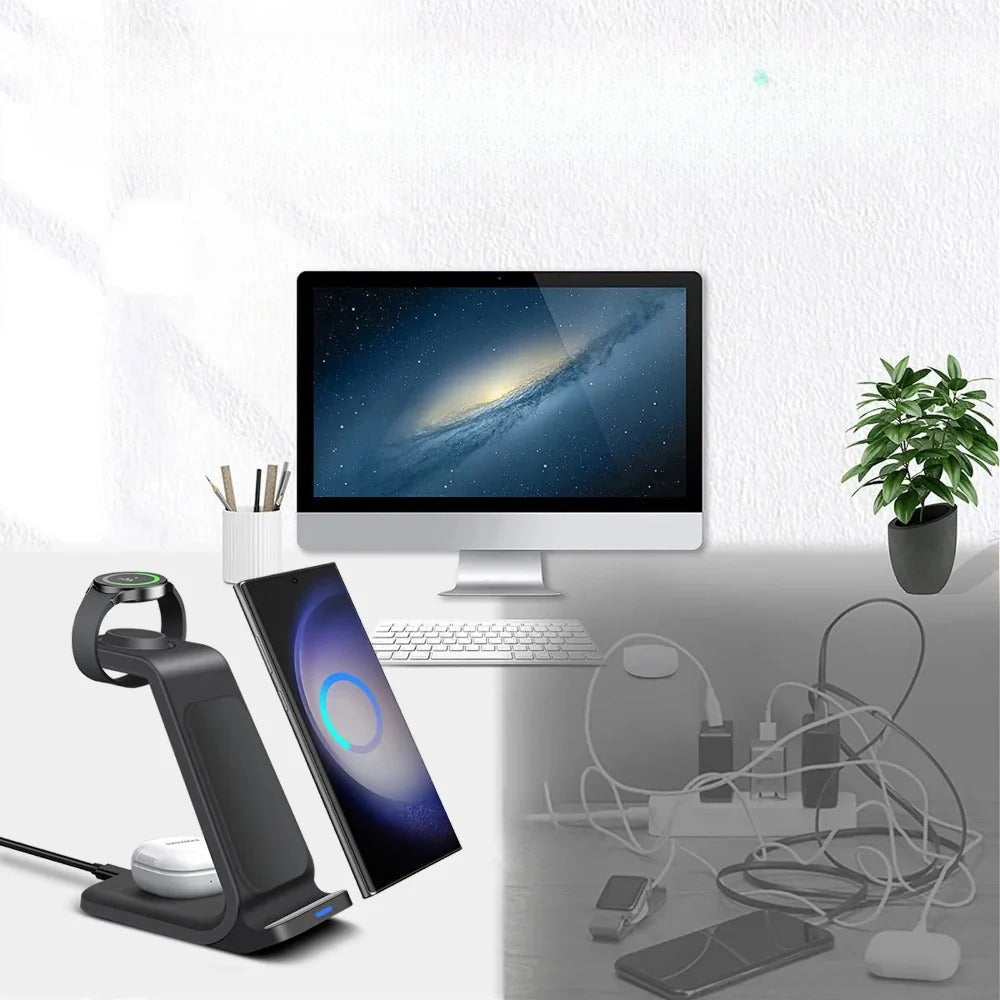 3-in-1 Wireless Fast Charger Dock for Samsung S23/S22, Galaxy Watch, and Buds