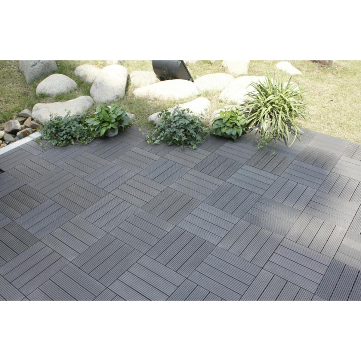 6 Pack 12x12 Inch Outdoor Wood-Plastic Composite Interlocking Deck Tiles, Anti-Skid, Ideal for Swimming Pool Floors