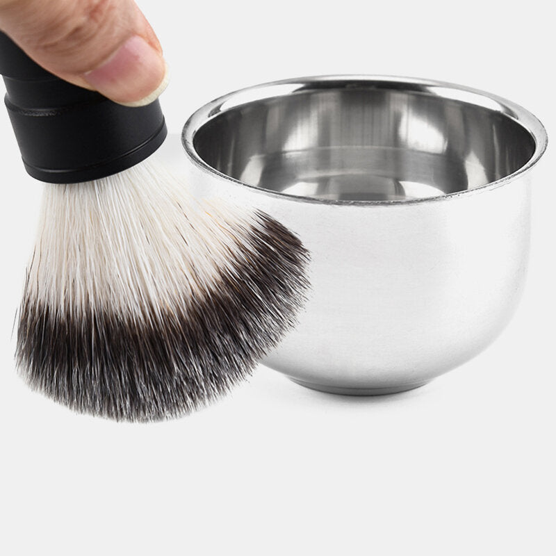 Stainless Steel Shaving Bowl Set: Razor Cup, Shave Brush, Soap Mug for Male Face Cleaning - Silver, NEW