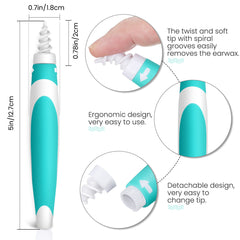 Rotating Spiral Ear Cleaner with 15 Soft Tips - Safe Earwax Removal Tool