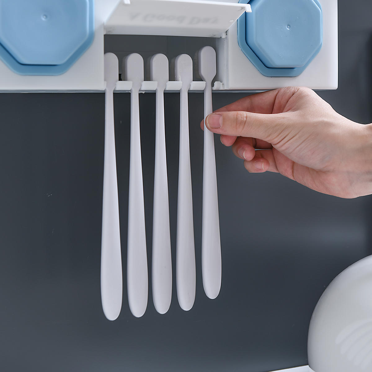 Multifunction Toothbrush Holder with Automatic Toothpaste Dispenser and Hair Dryer Rack