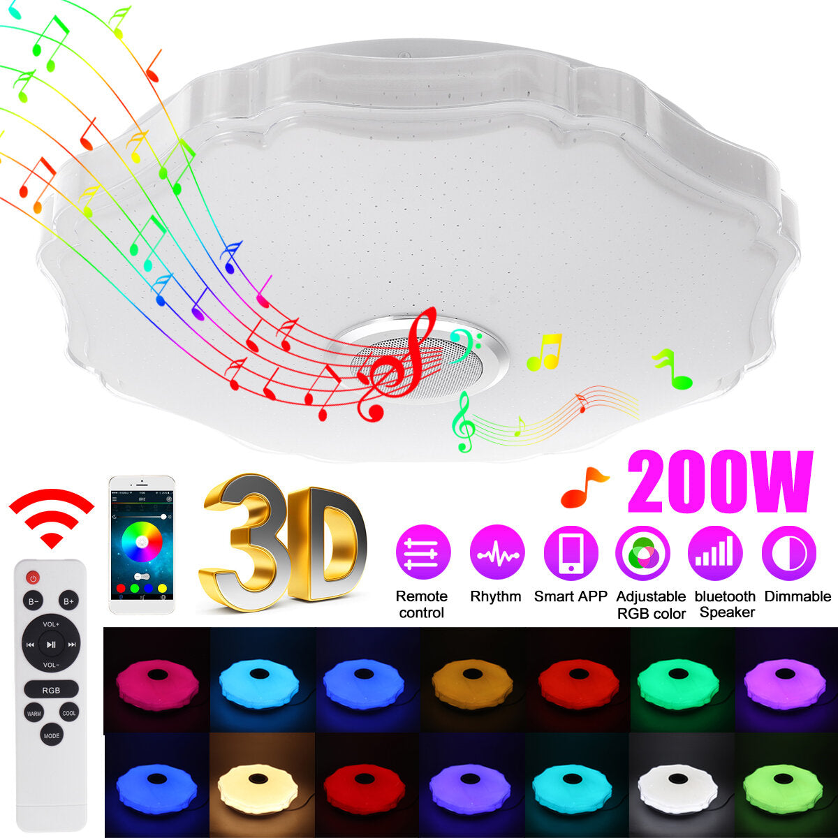 100-240V Full Color Bluetooth Music Ceiling Light with APP and Remote Control