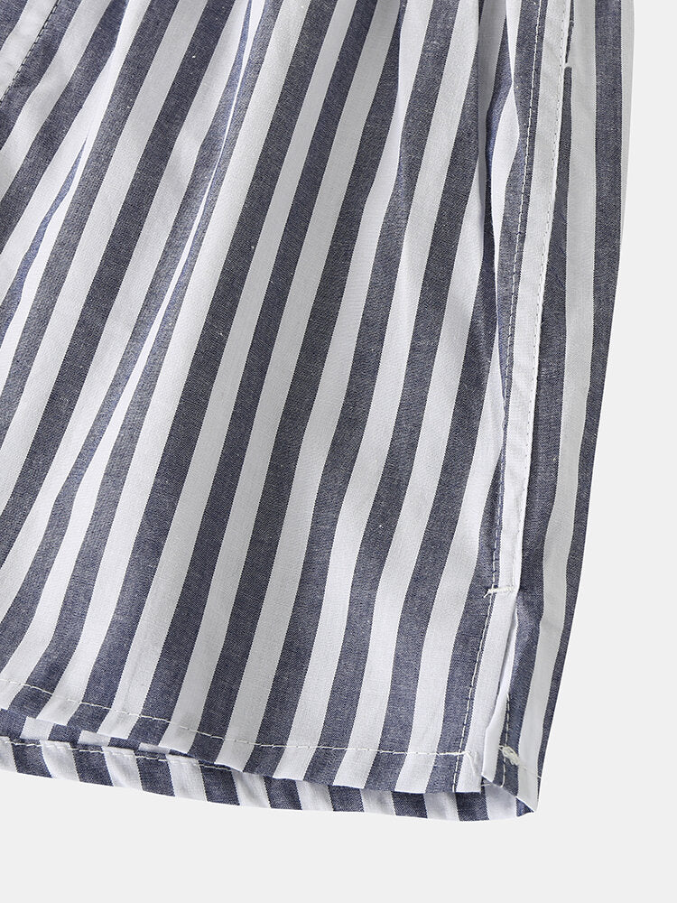 Gestreifte Lounge-Shorts für Herren aus 100 % Baumwolle, lockere Passform, mit Tasche – atmungsaktive Home-Boxershorts