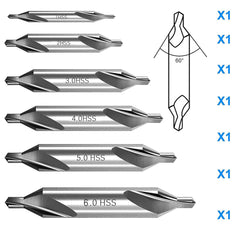 6PCS M2 High-Speed Steel Center Drill Bits Set for Metalworking, 60-Degree, 1.0-6.0mm Countersink Lathe Tools