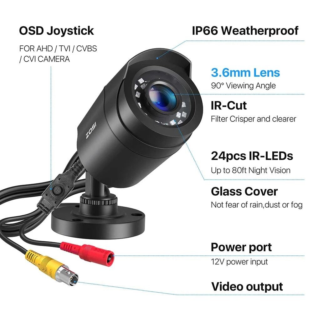 2MP 1080P HD 4-in-1 CCTV Security Camera with 24 IR LEDs, Full-Color Night Vision, Indoor Remote Surveillance