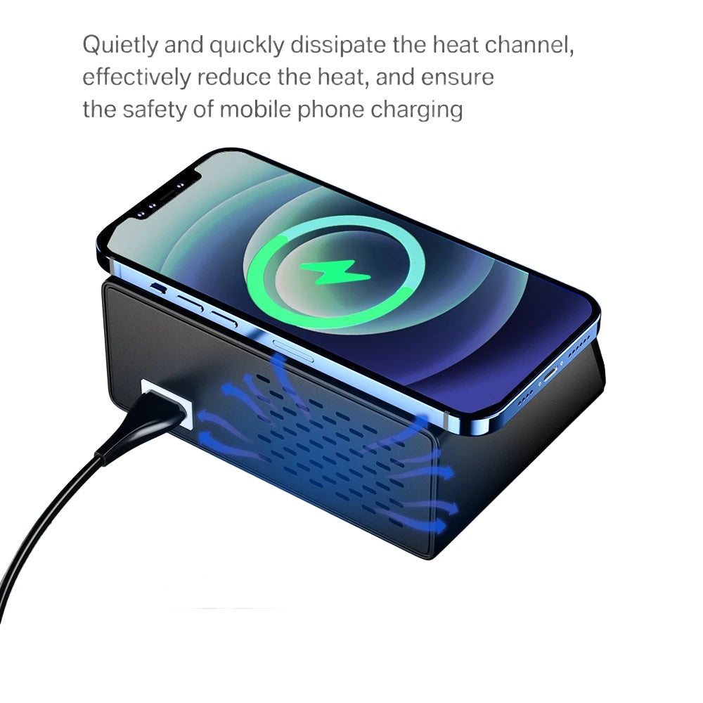 100W 8-Port USB Charger Station with Wireless Charging & Digital Display QC3.0 PD3.0 for iPhone 14/13, Xiaomi