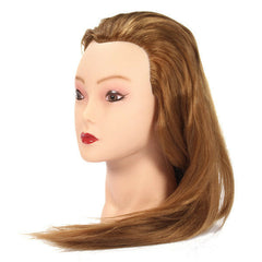 Golden Long Straight Hair Training Mannequin Head with Clamp Holder for Hairdressing, Cutting, and Braiding