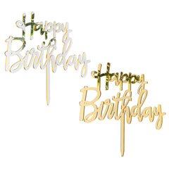 Gold & Silver Acrylic Mirror Happy Birthday Cake Topper Decorations