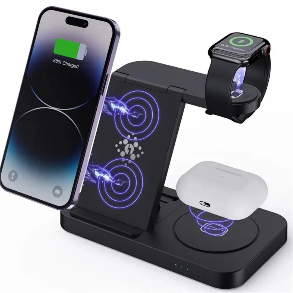 4-in-1 Wireless Charger Stand for iPhone, Samsung, Galaxy Watch - Fast Charging Dock Station