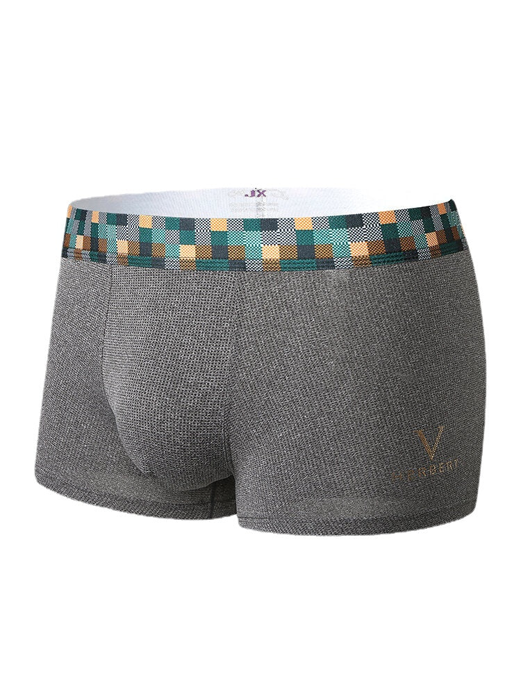 Einfarbige, dünne, atmungsaktive Modal-Boxershorts für Herren mit elastischem Bund und Patchwork im Schritt - Home Comfy