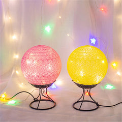 LED Linen Rattan Ball Desk Lamp - USB, Switch Button, Creative Romantic Night Light