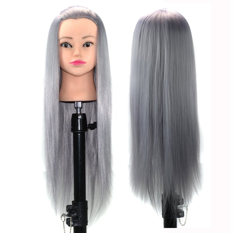 High-Temperature Fiber Hair Training Mannequin Head with Clamp for Salon Braiding Practice