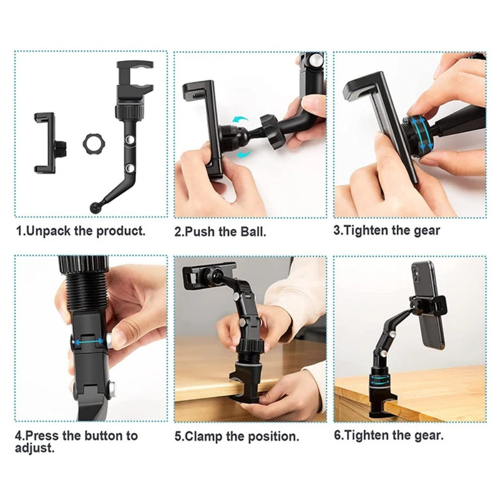 360 Degree Rotating Car Phone Holder - Rearview Mirror Clip Bracket for All Cell Phones