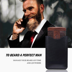 Pear Wood Beard Double Comb with PU Leather Bag - Anti-Static, Portable Beard Care for Men