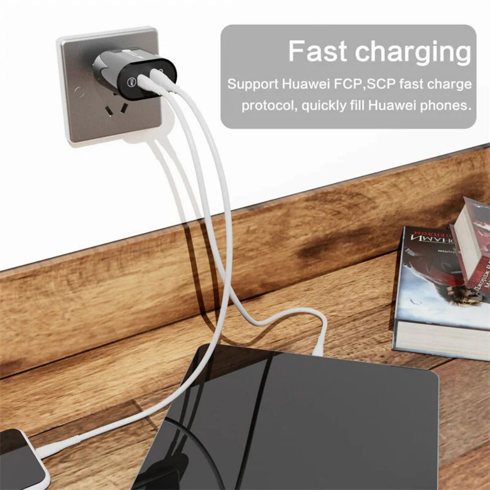 2-Port USB PD Ladegerät, USB-A &amp; USB-C, QC3.0 Schnell-Wandadapter, EU-Stecker für iPhone, Huawei, Samsung, Xiaomi