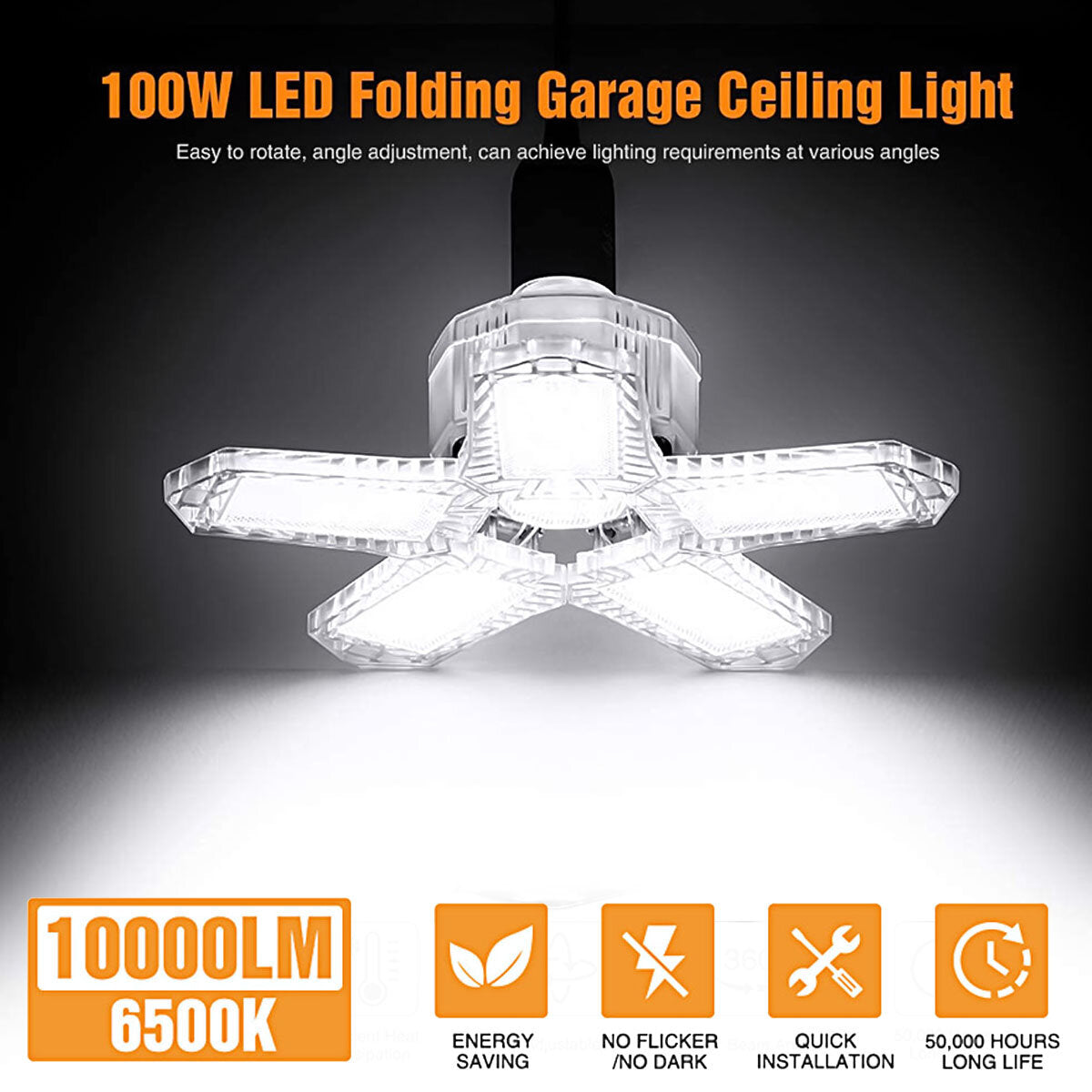 100W E27/E26 LED Birne Super Helle Faltbare Garage Licht Fan Klinge Decke Lampe