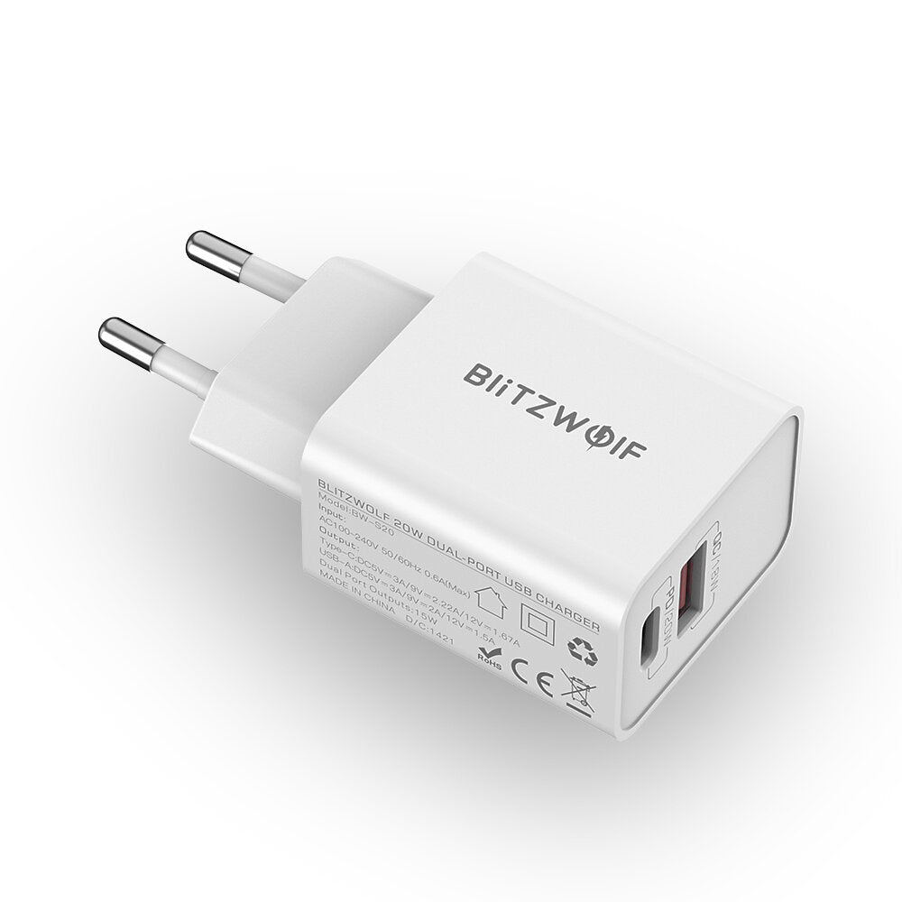 20W Dual-Port PD3.0 QC3.0 Schnellladegerät EU-Stecker für iPhone 15 Pro Max, Samsung S23, Xiaomi 13 Pro