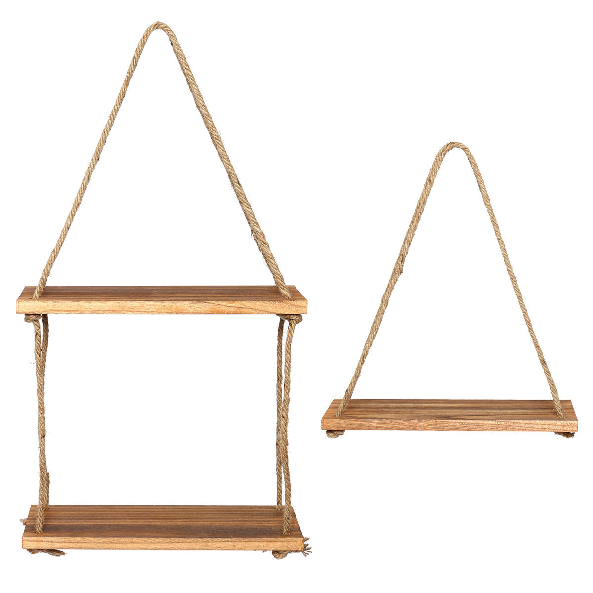 1/2/3 Tier Wooden Wall Mounted Rope Floating Storage Shelf - Kitchen Rack Hanging Shelves Holder