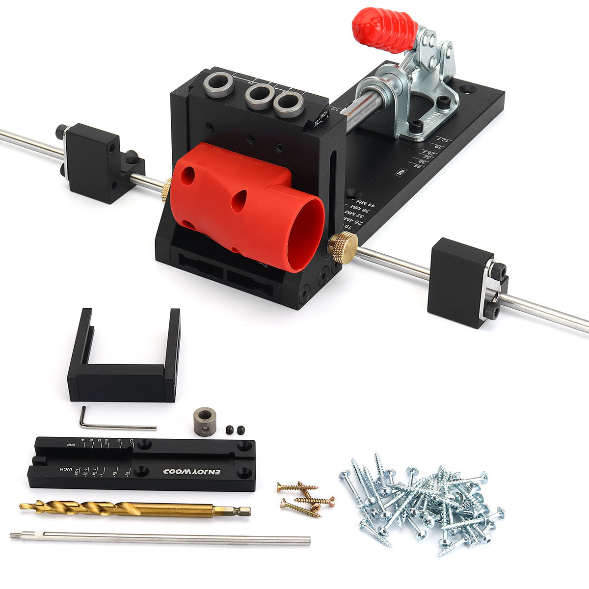 Adjustable Aluminum Alloy Pocket Hole Jig with Stabilizing Bar and Stop Block for Woodworking