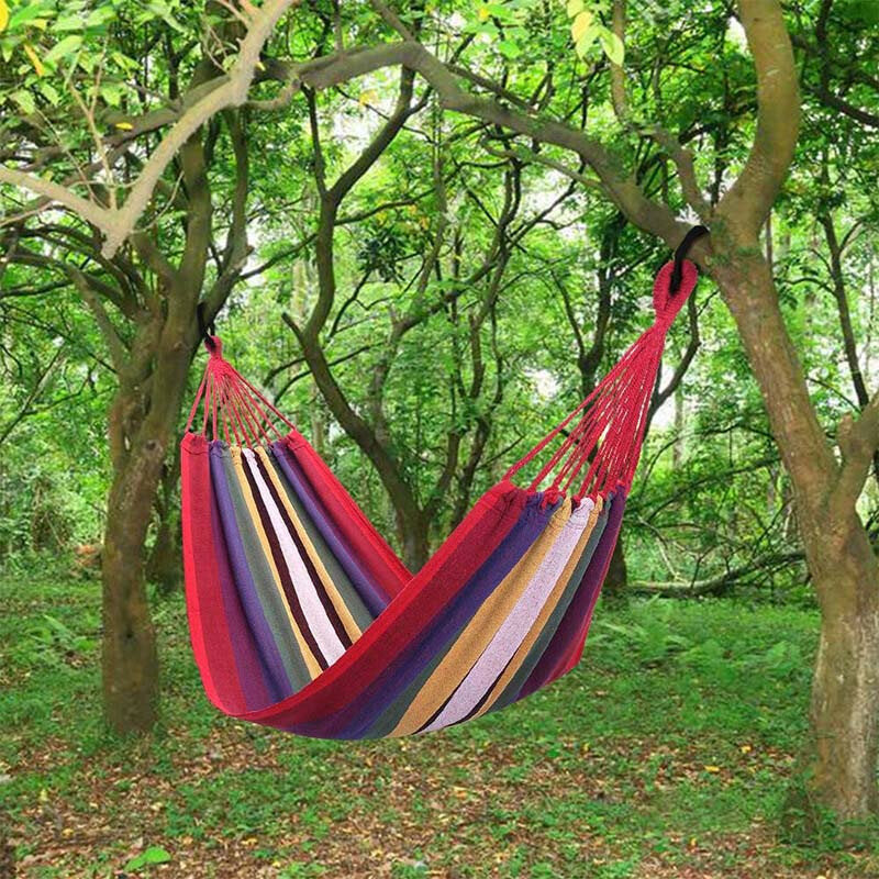 Portable Canvas Hammock for 2 - Outdoor Picnic, Camping, Wooden Swing Chair