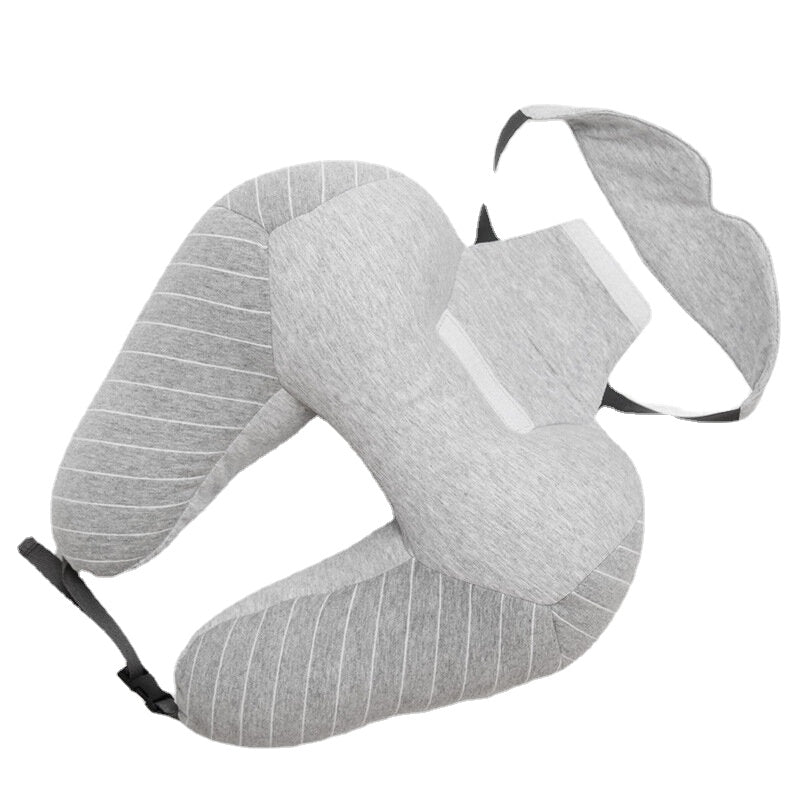 2-in-1 U-Shape Neck Pillow & Eye Mask Set - Cotton Headrest Cushion for Airplane Travel & Sleep