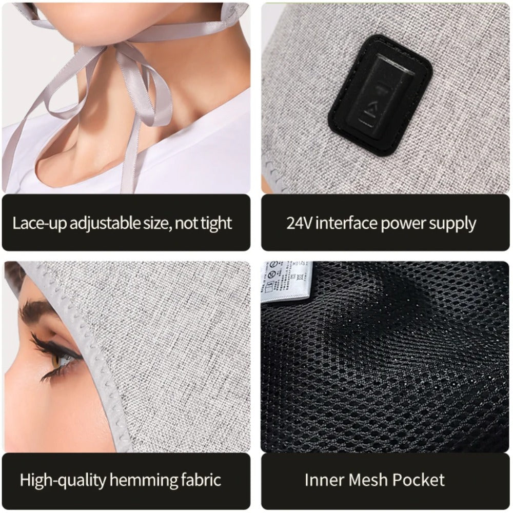 Red Light Therapy Hat for Migraine Relief, 24V Heated Head Wrap for Tension Headache, Rheumatic Pain & Stress (65°C Max)