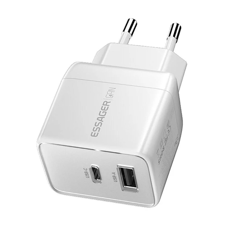 33W GaN USB PD Charger, Dual Port USB-A/USB-C, Fast Charging for iPhone, Huawei, Xiaomi, Oppo