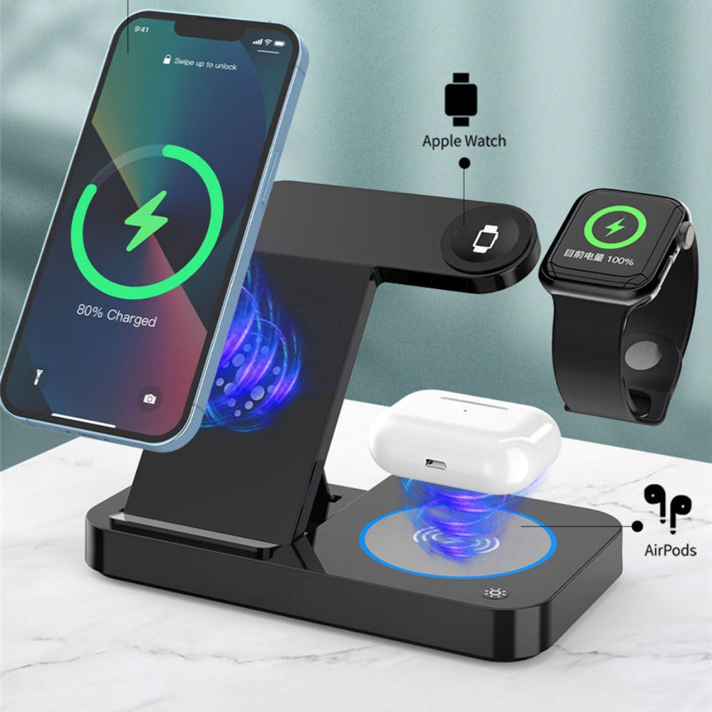 100W Foldable 4-in-1 Wireless Charger for iPhone, Apple Watch, and Samsung Galaxy