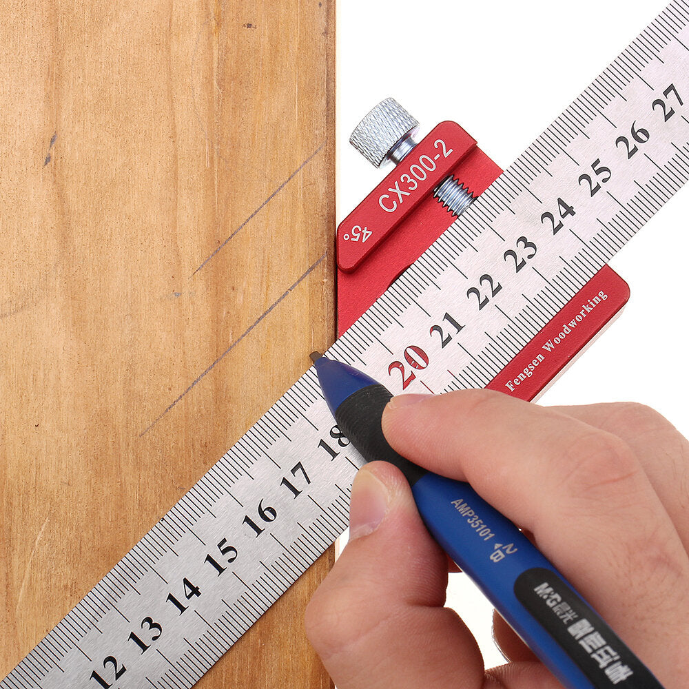 Adjustable 45/90 Degree Line Scribe Ruler for Woodworking - 300mm Marking Tool