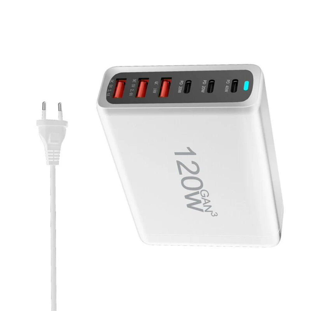 120W GaN 6-Port USB PD Fast Charger for iPhone, Xiaomi, Huawei, MacBook