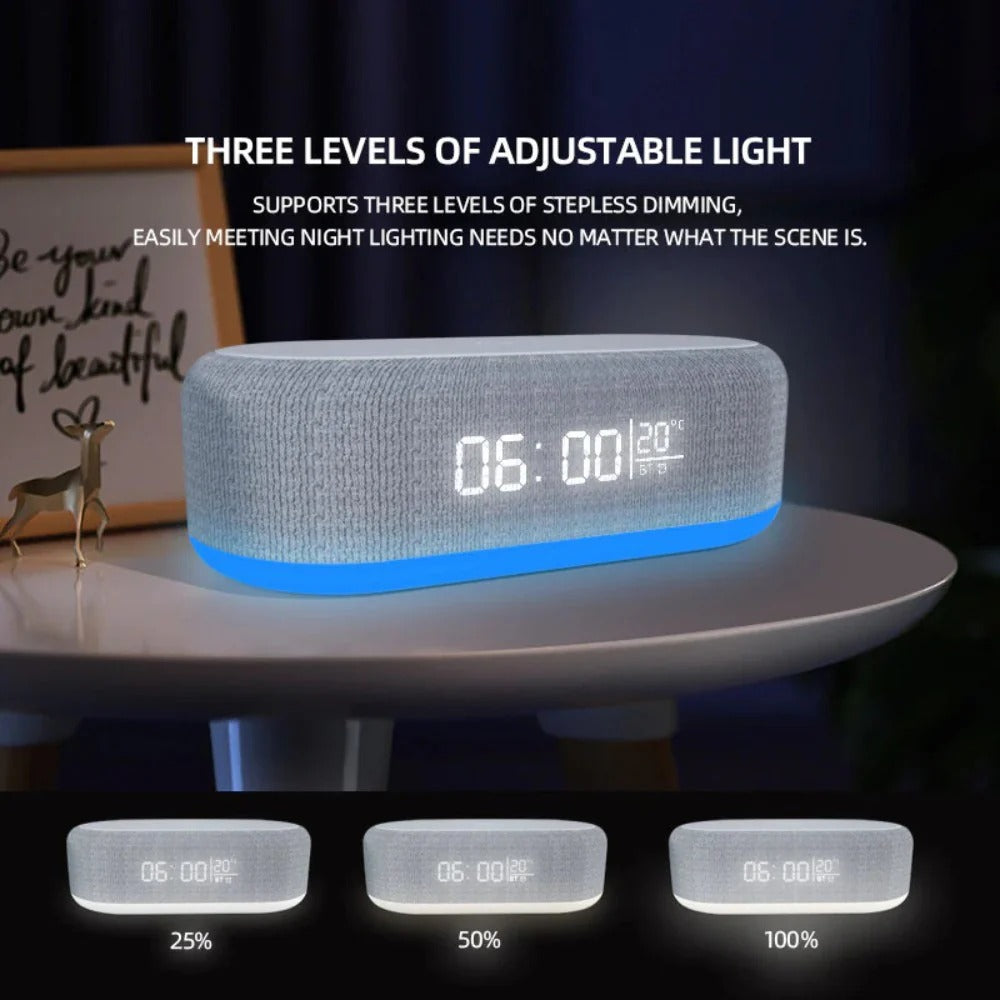 15W Wireless Charger Alarm Clock Light with Bluetooth Speaker for Qi-Enabled Phones