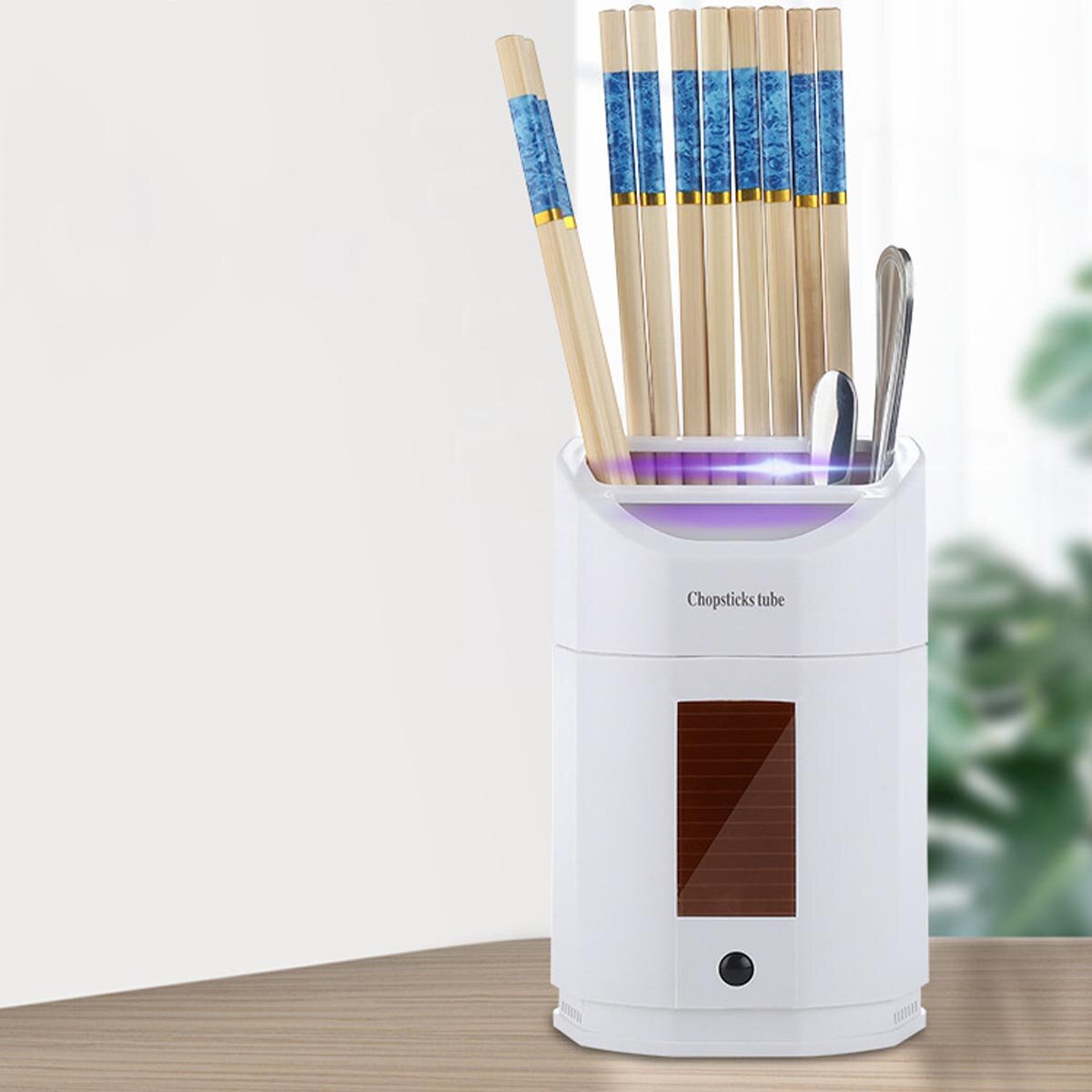 UV Chopsticks Holder & Tableware Disinfection Machine - Solar & USB Charging for Spoons & Knives