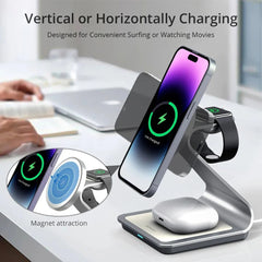 Magnetic 3-in-1 Wireless Charger for iPhone 15/14/13, Apple Watch, and AirPods Pro