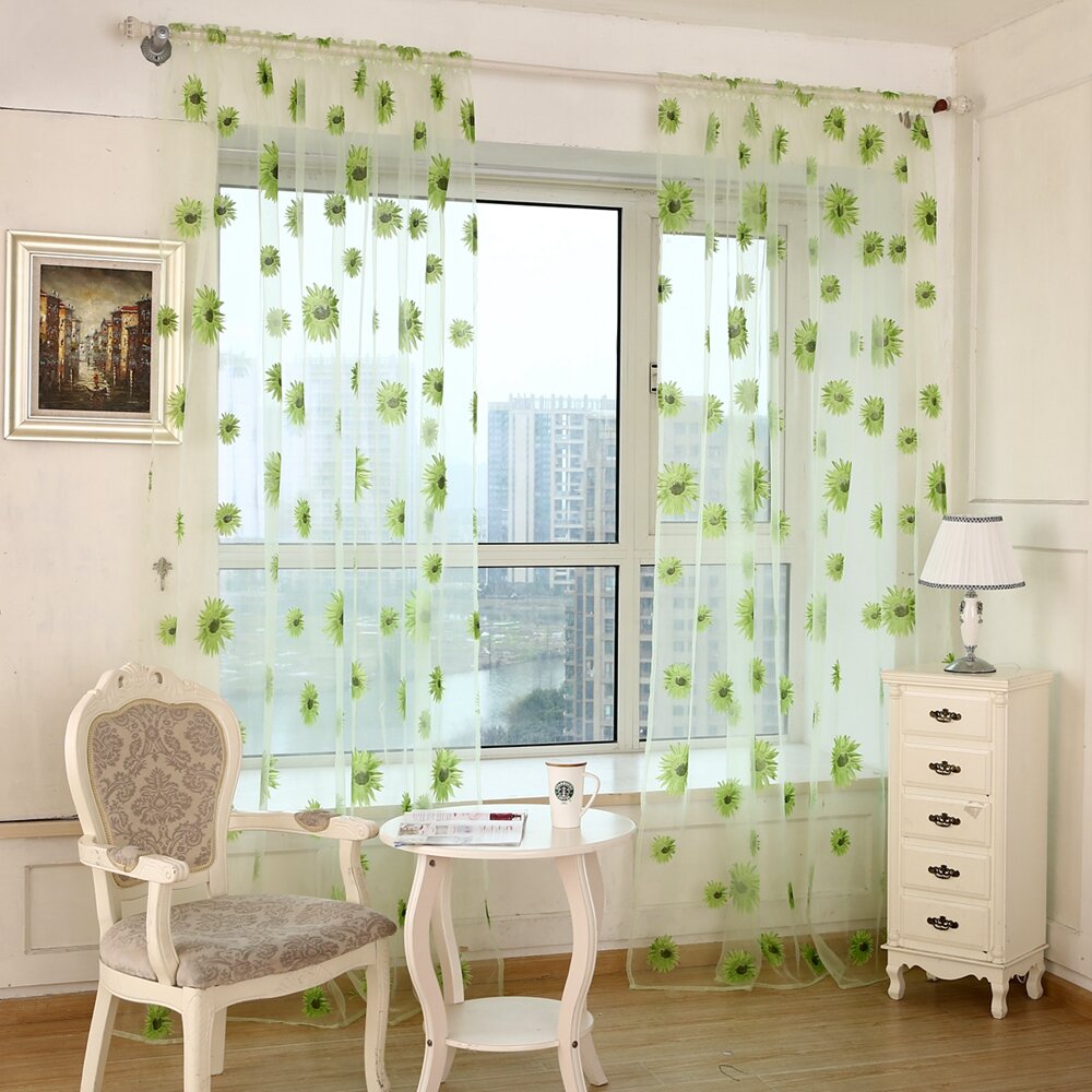 1x2m Sunflower Voile Sheer Curtain Panel - Transparent Window Room Divider Home Decor