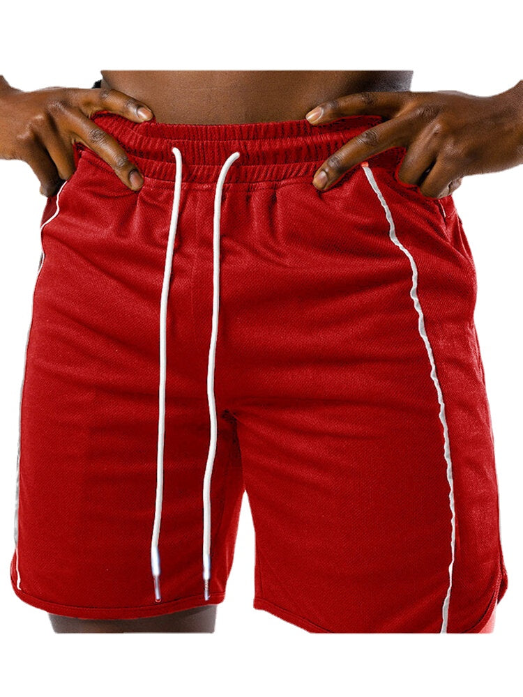 Men's Solid Color Workout Shorts with Pockets and Drawstring for Fitness