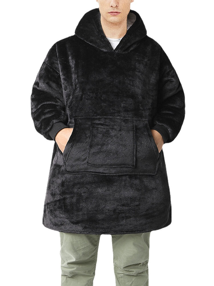 Dicker Flanell-Kapuzenpullover für Herren mit Doppeltaschen - Locker sitzender Hausmantel