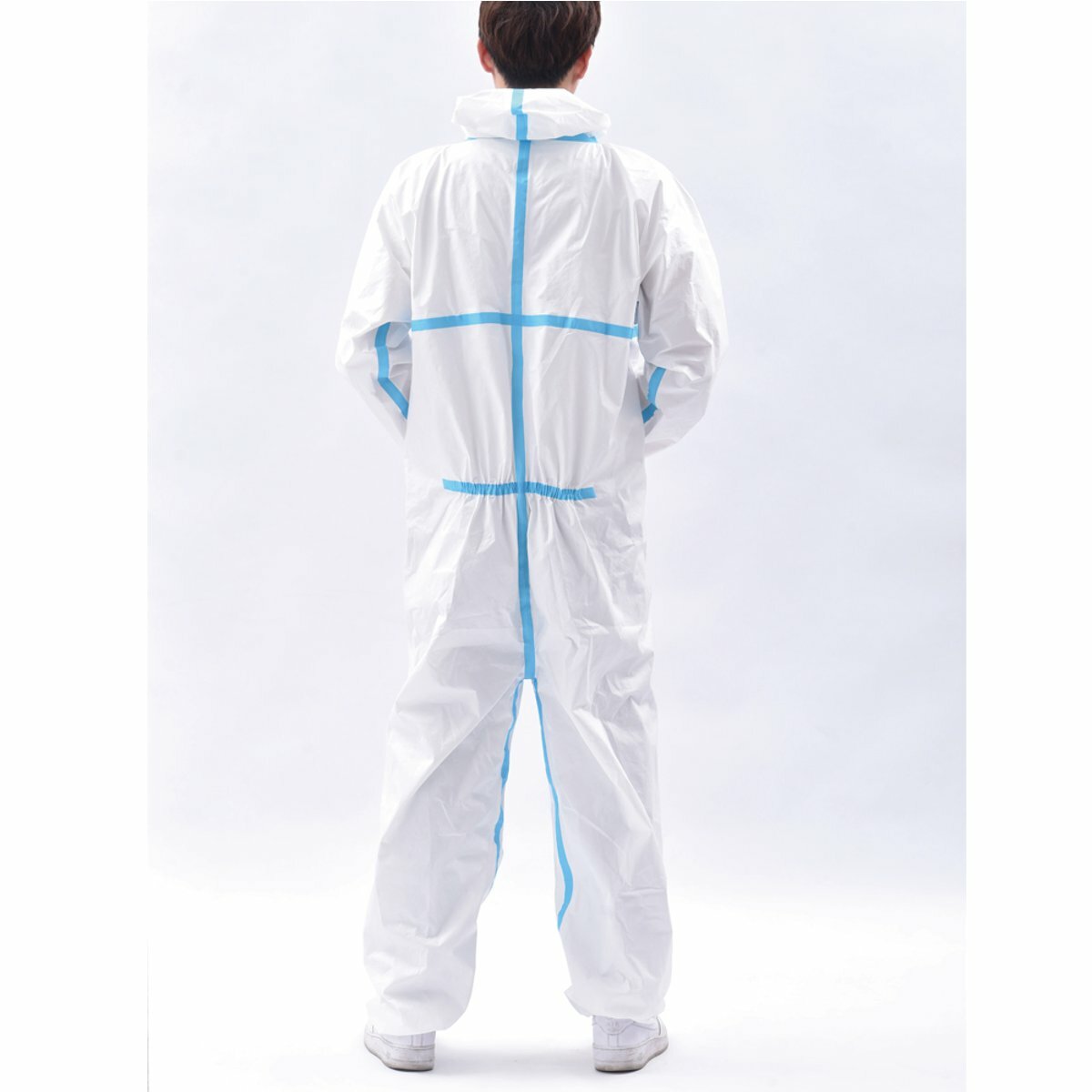 XXL Disposable Hooded Protective Coverall Suit with Long Front Zipper - 180CM