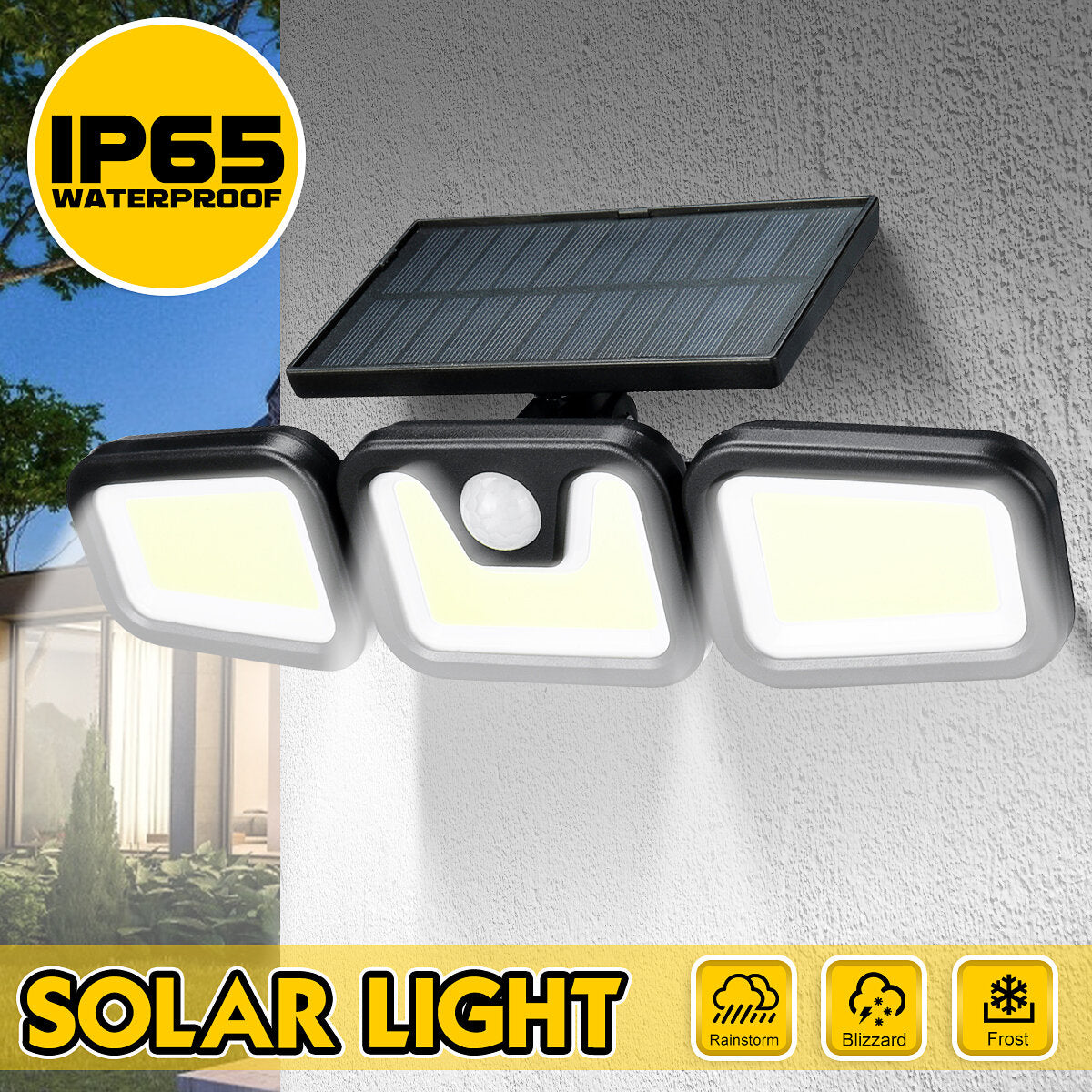 100COB LED Solar Light with 3 Rotatable Heads, Motion Sensor, IP65 Waterproof, Super Bright for Garden