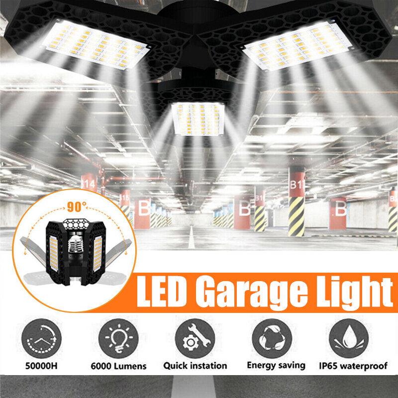 40W E27 Deformable LED Garage Light Bulb, Waterproof Foldable Ceiling Fixture, 108 LEDs, 85-265V Workshop Night Lamp