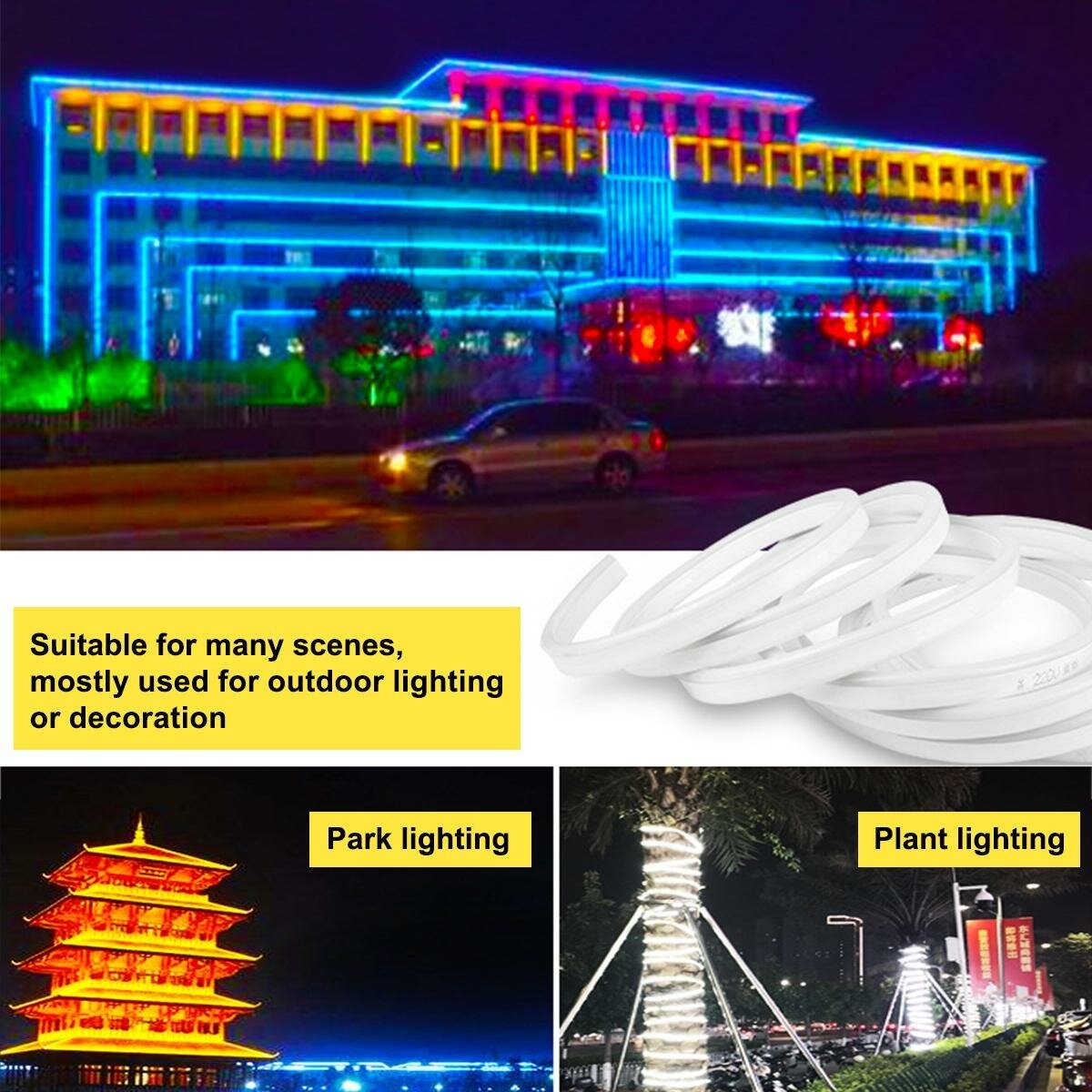 1M/5M/10M 220V 5050 RGB LED Strip, 60LED/M, Waterproof Neon Flex Lights with Plug