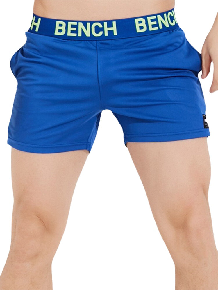 Men's Quick Dry Breathable Mid Waist Sport Shorts with Solid Color Patchwork and Letter Waistband