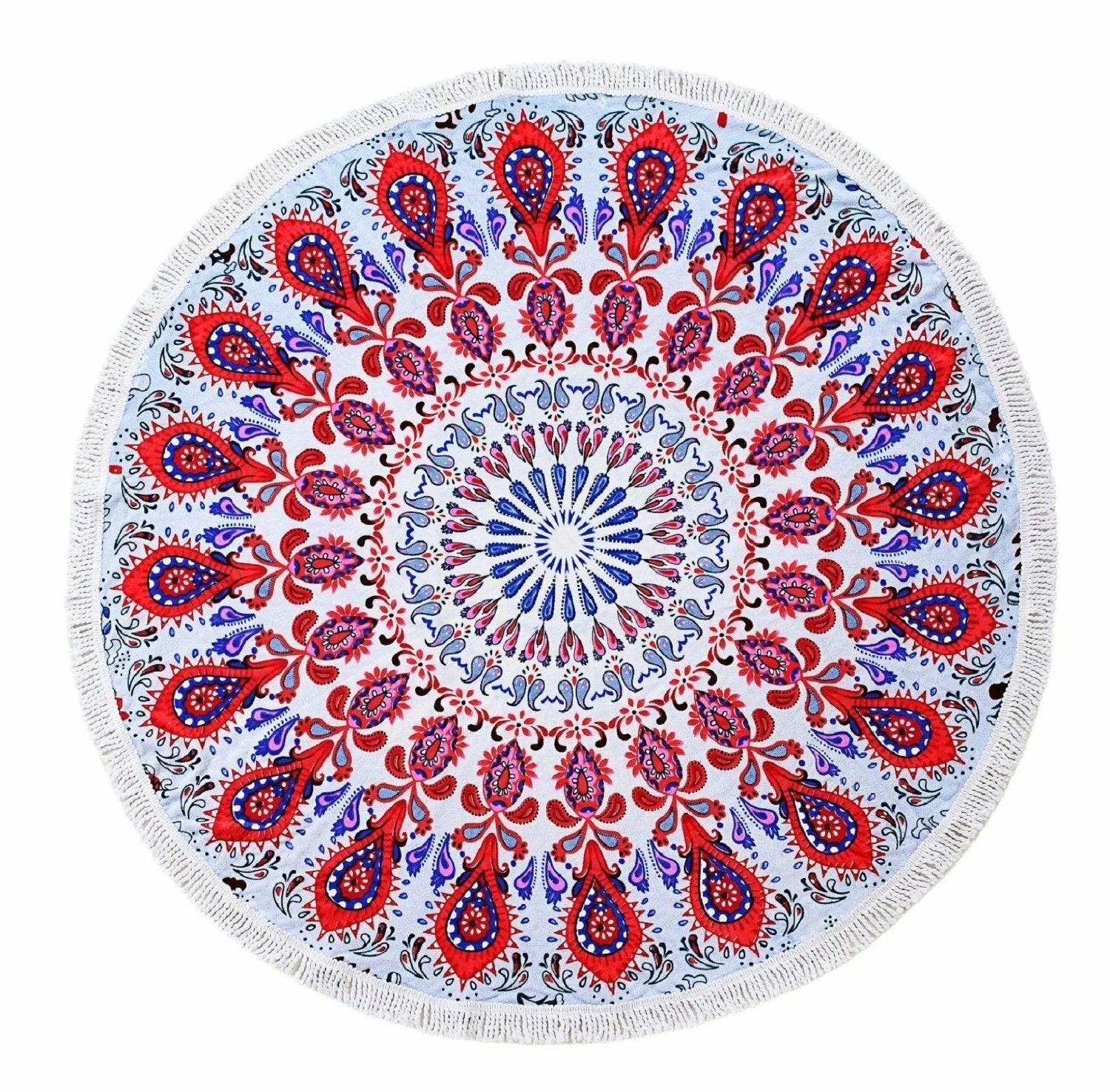 150cm Pure Cotton Round Beach Towel, Yoga Mat, Bed Sheet, Tapestry, Tablecloth - Cut Pile Printing