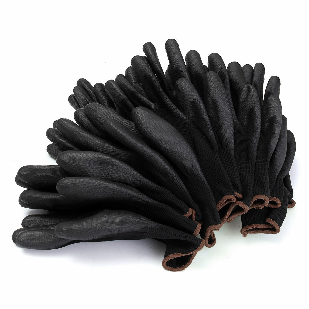 12 Pairs Black PU Safety Work Gloves - Palm Coated, S/M/L Sizes Available