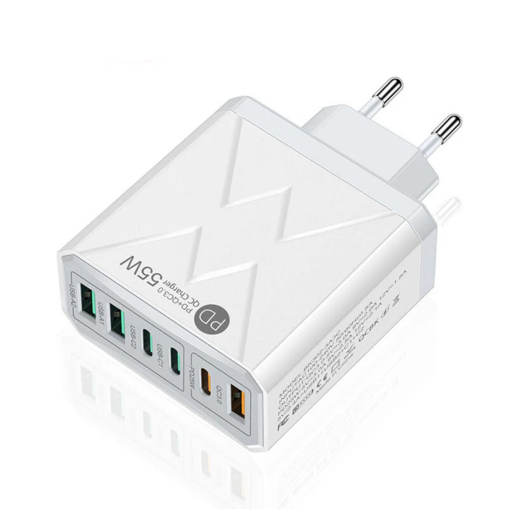 6-Port USB PD Ladegerät: 3 USB-A &amp; 3 USB-C Schnellladeadapter für iPhone, Samsung, Huawei