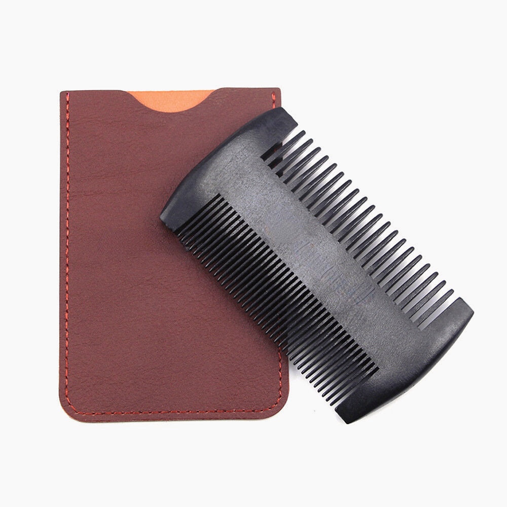 Pear Wood Beard Double Comb with PU Leather Bag - Anti-Static, Portable Beard Care for Men