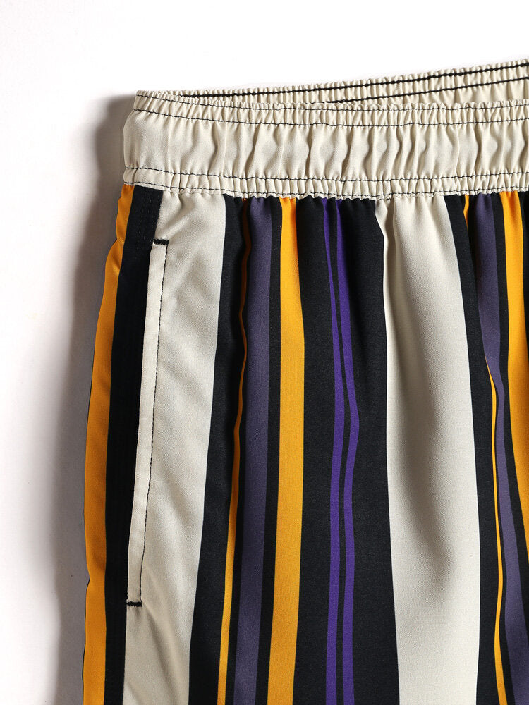 Schnelltrocknende Strandshorts für Herren mit mehrfarbigen Streifen und Kordelzug
