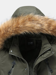 Men's Multi-Pocket Warm Coat with Detachable Faux Fur Hood